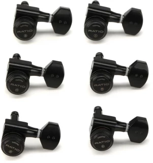 PRL-8721-B0 Ratio 6 In-Line Electric Guitar Locking Machine Heads - Mini Contemporary Style/Black Finish