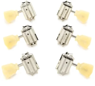 Vintage Tuning Machine Heads - Nickel with Yellow Buttons