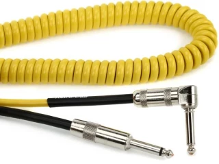 LCRCRYS Retro Coil Straight to Right Angle Silent Instrument Cable - 20 foot Yellow
