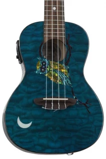 Luna Owl Quilt Top Concert with Preamp - Trans Blue