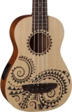 Vintage Mahogany Soprano Ukulele - Black Satin vs Tattoo Bass Ukulele - Satin Natural