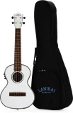 QM-RDCEC Concert Ukulele with Cutaway & Electronics - Red Stain vs JMS-EWT1 Julia Michaels Signature Tenor Ukulele with Electronics - White Pearl