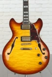 D'Angelico Excel DC XT Semi-hollowbody - Iced Tea Burst Quilt with Stopbar Tailpiece