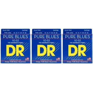 PHR-10/52 Pure Blues Pure Nickel Electric Guitar Strings - .010-.052 Big and Heavy (3-Pack)