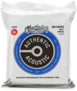 Authentic Superior Performance Acoustic Guitar Strings - 80/20 Bronze Light