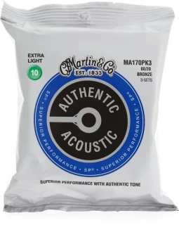 Authentic Superior Performance Acoustic Guitar Strings - 80/20 Bronze Extra-light (3-pack)