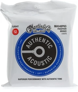 MA540 Authentic Superior Performance Acoustic Guitar Strings - 92/8 Phosphor Bronze Light (3-pack)