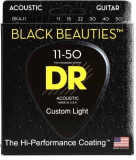 BKA-11 Black Beauties K3 Coated Acoustic Guitar Strings - .011-.050 Custom Light