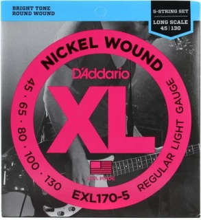 EXL170-5 Nickel Wound Bass Guitar Strings - .045-.130 Regular Light Long Scale 5-string
