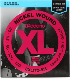 EXL170-5 Nickel Wound Bass Guitar Strings - .045-.130 Regular Light Super Long Scale 5-string