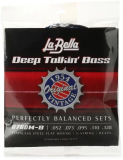 0760M-B Deep Talkin' Bass Original 1954 Style Stainless Steel Flatwound Bass Guitar Strings - .052-.128 Heavy 5-string