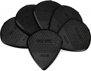 471P3S Nylon Max-Grip Jazz III Guitar Picks - Black "Stiffo" (6-pack)